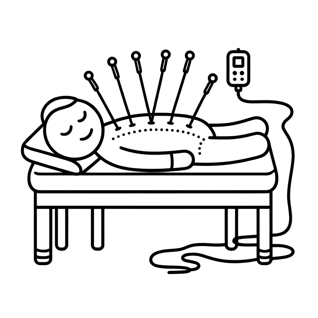 Acupuncture needles connected to an electrostimulation device